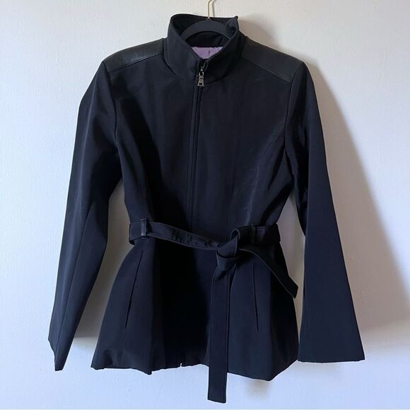 Marc New York Women's Nylon And Leather Shoulder Belted Jacket Coat Size S